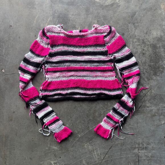 Urban Outfitters Beatrix Distressed Sweater Women's M Pink Striped Long Sleeve - Picture 6 of 9
